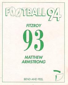 1994 Select AFL Stickers #93 Matthew Armstrong Back